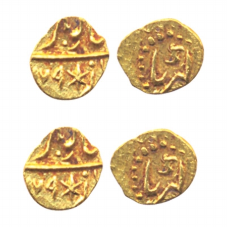 Shah Alam II (AD 1759-1806), Gold, Fanam, Kharpa Mint, ruler's name as Shah Ali Gohar with