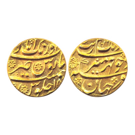 Aurangzeb, Gold, Mohur, Aurangabad Mint, AH 1086/18, mint name at top on rev (KM 315.10). 