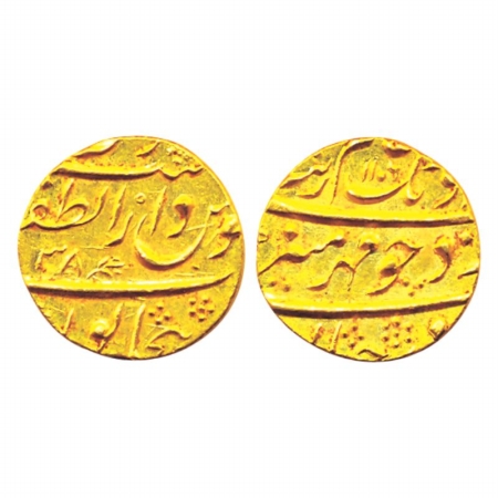 Aurangzeb, Gold, Mohur, Bijapur, Dar ul Zafar Mint, AH 110x/38 (315.15). Mint State. Scarc