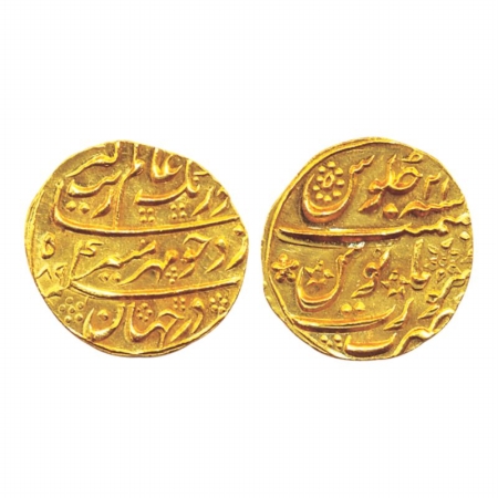 Aurangzeb, Gold, Mohur, Surat Mint, AH 1089/21 (KM 315.44). Broad flan, Mint State.