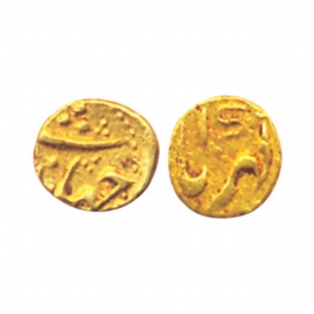 Jahandar Shah, Gold, Fanam, Kharpa Mint, ruler's name on obv and mint name on rev. Very Fi