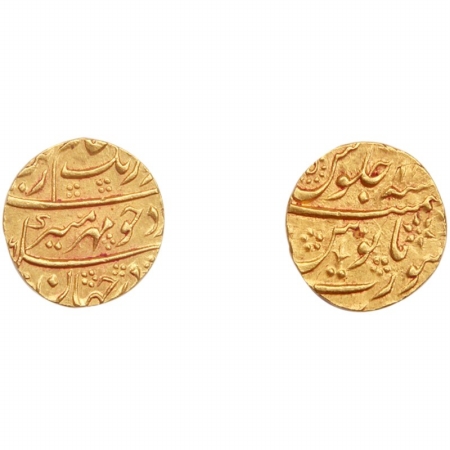 Aurangzeb , Gold Mohur, R.Y .11, Surat Mint, KM # 315.45, Very Fine.