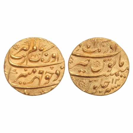 Aurangzeb, Gold Mohur, 11g, Aurangabad Mint at top, AH 1080, RY 12. (KM 315.10). Extremely