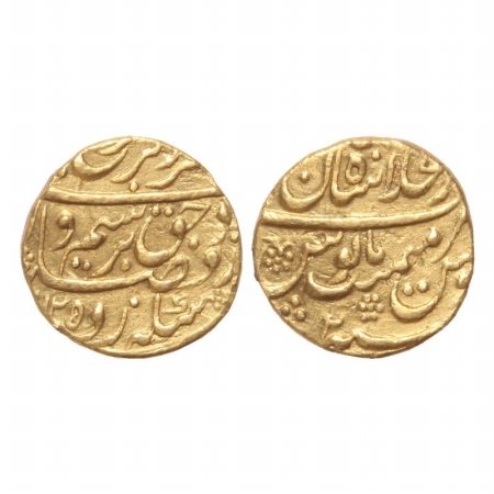 Farrukhsiyar, Gold Mohur, 10.89g, Shah Jahanabad Mint, AH x125, RY 2. (KM 390.30). Very Fi