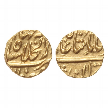Muhammad Shah, Gold Â½ Mohur, 5.53g, Dar ul khilafat Shah Jahanabad Mint. (KM 438.1). Extr