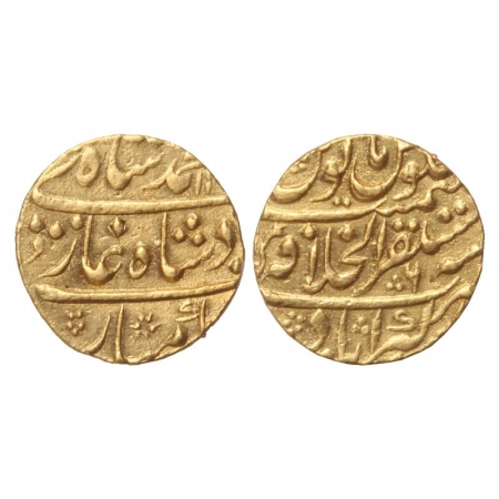 Muhammad Shah, Gold Mohur, 10.86g, Mustaqir ul khilafat Akbarabad Mint, RY 6. (KM 438.2). 