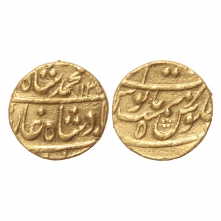 Muhammad Shah, Gold Mohur, 11.02g, Azimabad Mint, AH 1135, RY 5. (KM 438). Very Fine, Scar