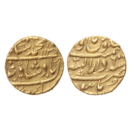 Muhammad Shah, Gold Mohur, 11.01g, Burhanpur Mint, AH 1136, RY 6. (KM 438.6). Very Fine