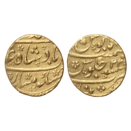 Muhammad Shah, Gold Mohur, 10.89g, Khujista Buniyad Mint, RY 22. (KM 438.13). Very Fine