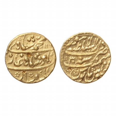 Muhammad Shah, Gold Mohur, 10.84g, Dar us sultanate Lahore Mint, AH 116x, RY 30. Test mark