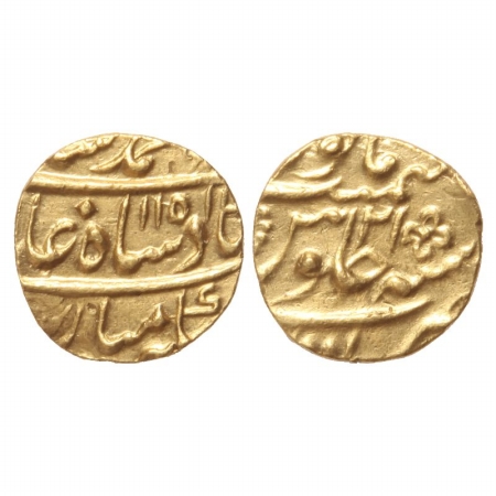 Muhammad Shah, Gold Mohur, 10.99g, Multan Mint (partly visible). AH 1151 RY 21. (KM 438.17