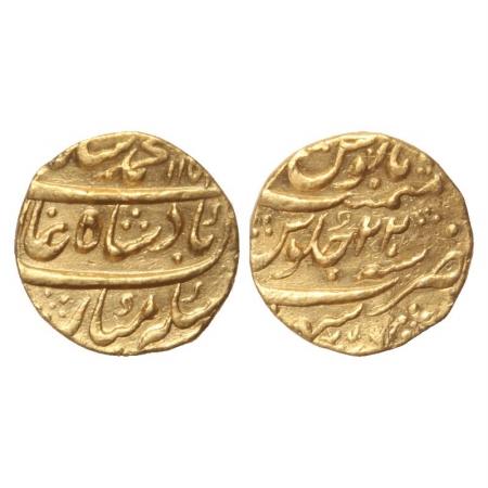 Muhammad Shah, Gold Mohur, 10.85g, Sarhind Mint, AH 115x, RY 22. (KM 438.21). Very Fine, R