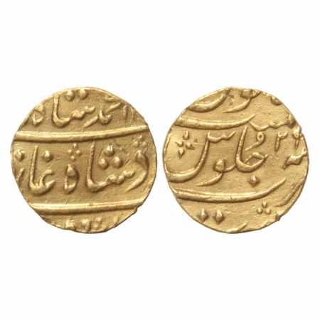 Muhammad Shah, Gold Mohur, 11.08g, Surat Mint, RY 29. (KM 438.23). Very Fine