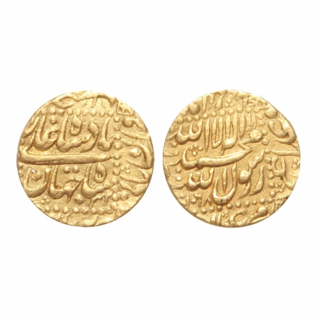 Shah Jahan, Gold Mohur, 10.95g, Burhanpur Mint (partly visible), AH 1068, RY 32. (KM 260.2