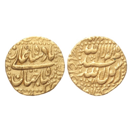 Shah Jahan, Gold Mohur, 10.89g, Mint off flan, but in style of Buhanpur, AH 1068, RY 32. (