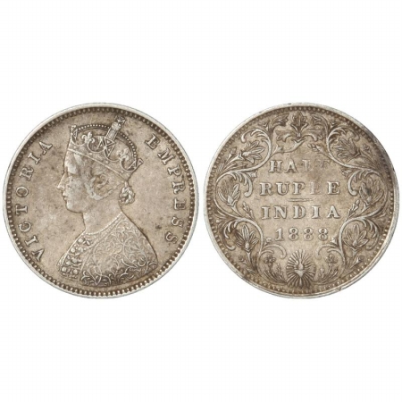 Victoria Empress, Silver 1/2 Rupee, 1888, Bombay Mint, A/II, B raised. (Pr 298) Scarce, Ab