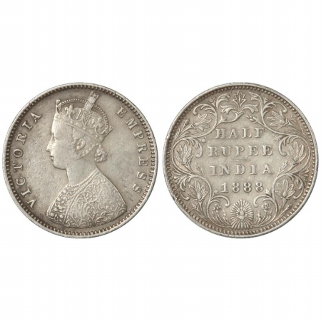 Victoria Empress, Silver 1/2 Rupee, 1888, Bombay Mint, A/II, No mm. (Pr 297) Scarce, About