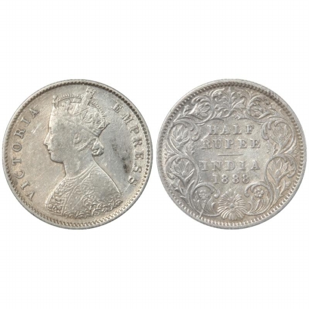 Victoria Empress, Silver 1/2 Rupee, 1888, Calcutta Mint, A/I, C incuse. (Pr 272) Scarce, F