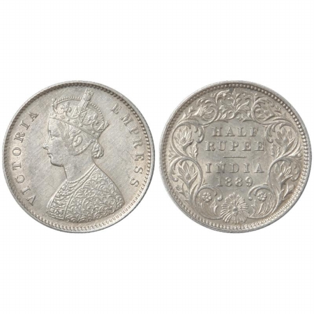 Victoria Empress, Silver 1/2 Rupee, 1889, Calcutta Mint, A/I, C incuse. (Pr 273) Very Fine