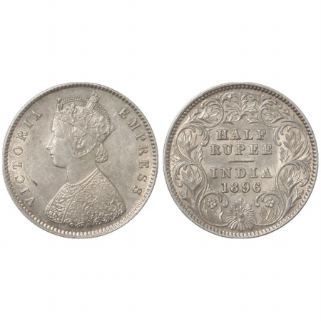 Victoria Empress, Silver 1/2 Rupee, 1896, Calcutta Mint, A/I, C incuse (Pr 279) Very Fine 
