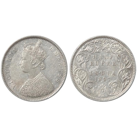 Victoria Empress, Silver 1/2 Rupee, 1897, Bombay Mint, A/I, B incuse. (Pr 305) Very Fine