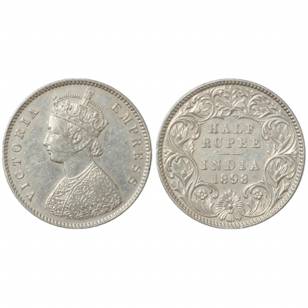 Victoria Empress, Silver 1/2 Rupee, 1898, Calcutta Mint, A/I, C incuse. (Pr 281) Very Fine