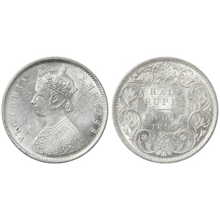 Victoria Empress, Silver 1/2 Rupee, 1899, Bombay Mint, A/I, B incuse inverted. (Pr 307) A 