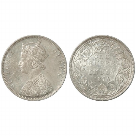Victoria Queen, Silver Rupee, 1875, Bombay Mint, A2/I/dot with double Crescent. (Pr 113) S