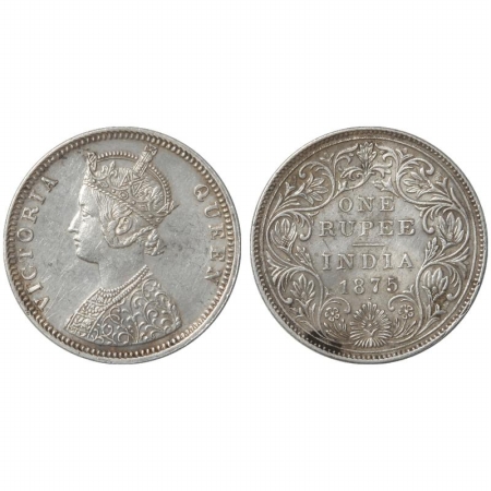 Victoria Queen, Silver Rupee, 1875, Bombay Mint, C1/II/dot. Very Fine +, Rare.