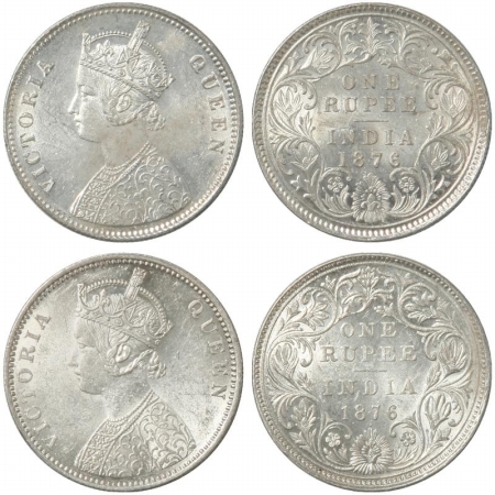 Victoria Queen, Silver Rupee (2), 1876, Calcutta Mint, A1/I, No mm and 1876, Bombay Mint, 