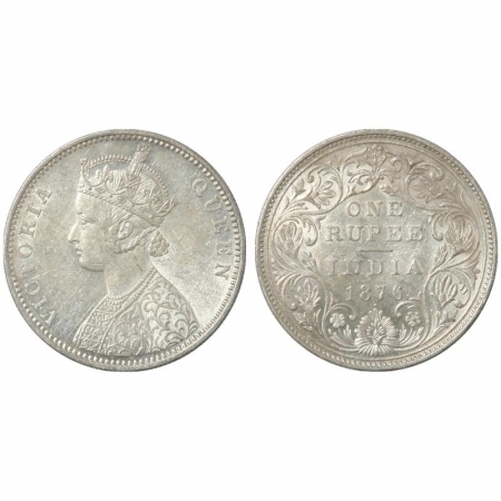 Victoria Queen, Silver Rupee, 1876, Bombay Mint, A5/II/dot. Rare, A UNC, Unlisted.