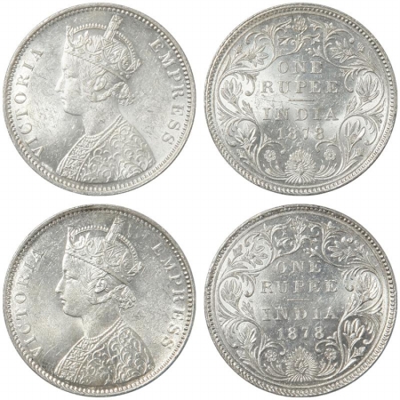 Victoria Empress, Silver Rupee (2), 1878, Bombay Mint, A3/II/dot and 1878, Bombay Mint, A3