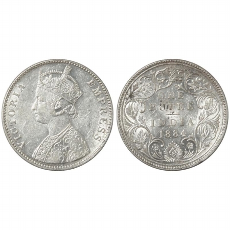 Victoria Empress, Silver Rupee, 1884, Bombay Mint, A3/II, B raised bottom. Scarce, Extreme