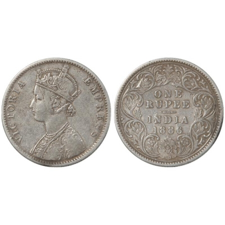 Victoria Empress, Silver Rupee, 1886, Calcutta Mint, C2/I, C incuse Mule.(Unlisted) Scarce