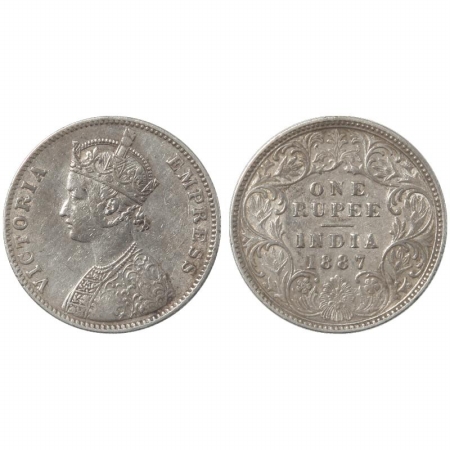 Victoria Empress, Silver Rupee, 1887, Bombay Mint, A3/I, B incuse Inverted. (Pr 172 A) Rar