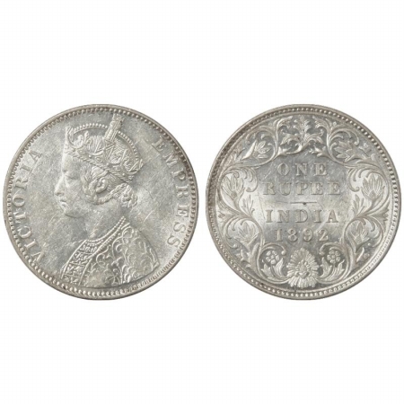 Victoria Empress, Silver Rupee, 1892, Bombay Mint, C2/I, B raised small. (Pr 180) Scarce, 