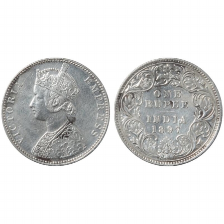 Victoria Empress, Silver Rupee, 1897, Bombay Mint, C2/I, B incuse. (Pr 183) Rare, Very Fin