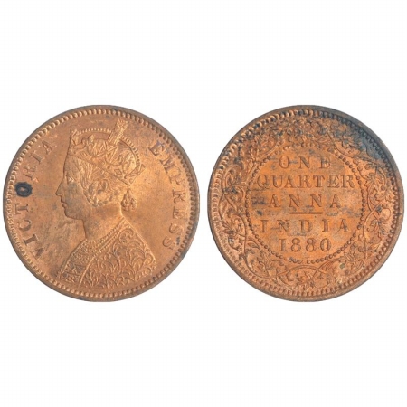 Victoria Empress, Copper One Quarter Anna, 1880, Calcutta Mint, rev. type II. Extremely Fi