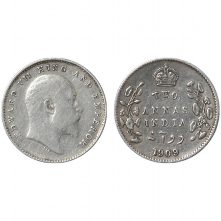 Edward VII, Silver Two Annas, 1909, Calcutta Mint.(Pr 562) Rare Very Fine +
