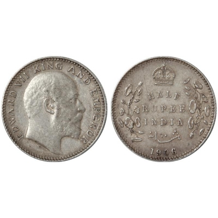 Edward VII, Silver 1/2 Rupee, 1906, Calcutta Mint. (Pr 310) Scarce, Extremely Fine.