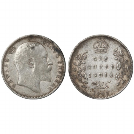 Edward VII, Silver Rupee, 1903, Calcutta Mint, urou error, 4 Diamonds. Rare, Very Fine, Un