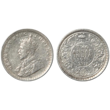 George V, Silver Two Annas, 1911, Pig type, Calcutta Mint. (Pr 564) Very Rare, Extremely F