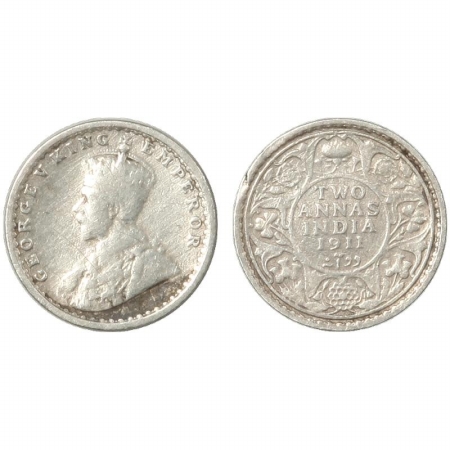 George V, Silver Two Annas, 1911, Pig type, Calcutta Mint. (Pr 564) Very Rare, Fine +