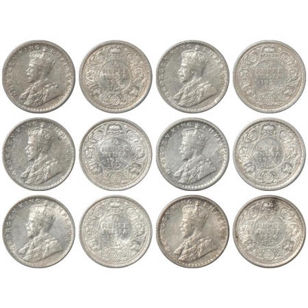 George V, Silver 1/4 Rupee (6), 1916 CM, 1925 BM, 1928 BM, 1934 CM, 1936 CM and 1936 BM. (