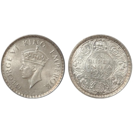 George VI, Silver Rupee, 1938, Bombay Mint, without dot. Scarce,(Pr 233) A UNC