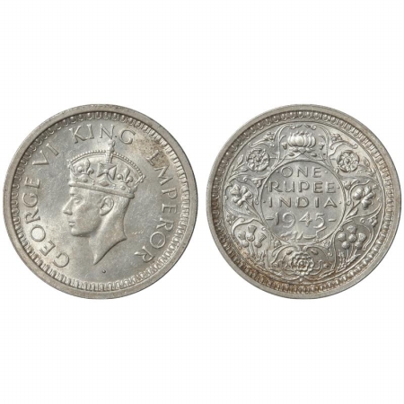 George VI, Half Silver Rupee, 1945, Bombay Mint, large 5. Rare, About Extremely Fine.