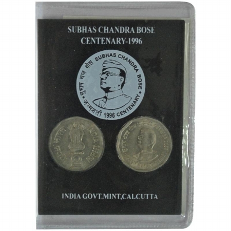 1996, Netaji Subhash Chandar Bose, Centenary 1996, UNC collector’s pack 2 coins set (2 Rs.