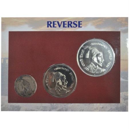 1999, UNC Set of 3 coins, 2, 50 and 100 Rs. Chhatrapati Shivaji, Bombay Mint. In original 
