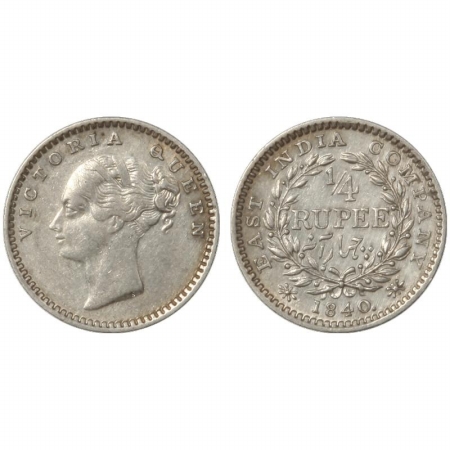 Victoria Queen, continuous legend, Silver 1/4 Rupee, 1840, Madras Mint, obv. ‘S’ incuse, r