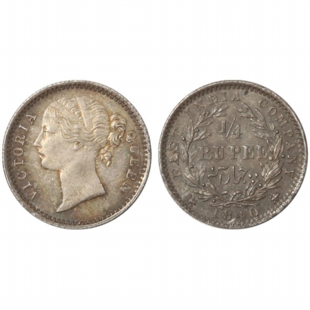 Victoria Queen, divided legend, Silver 1/4 Rupee, 1840, Madras Mint, obv. ‘W.W.S.’ raised,